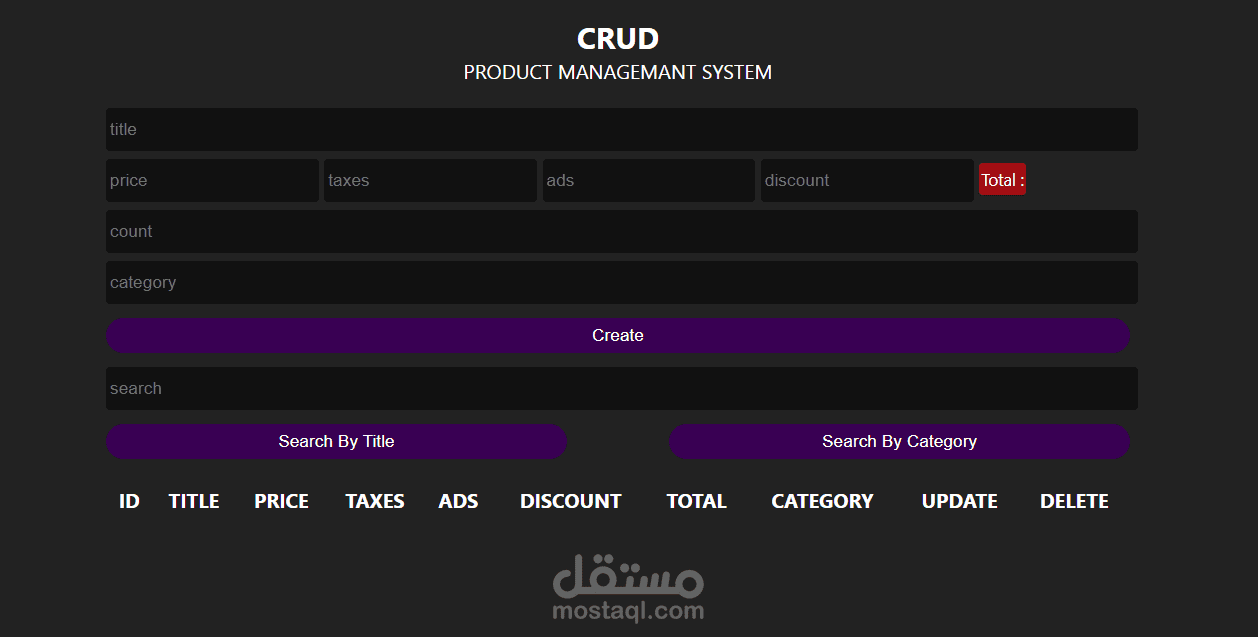 product-management-system-crud-js | مستقل