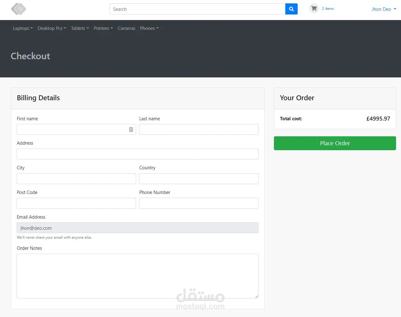 Ecommerce website in laravel 