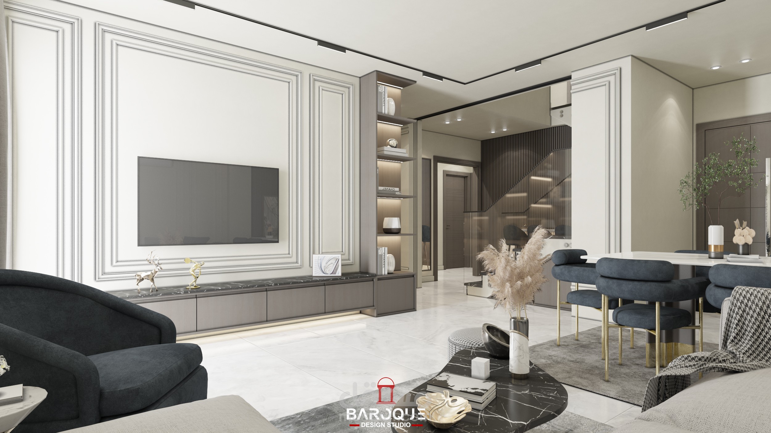 تصميم داخلى لصالة استقبال و معيشة | مستقل