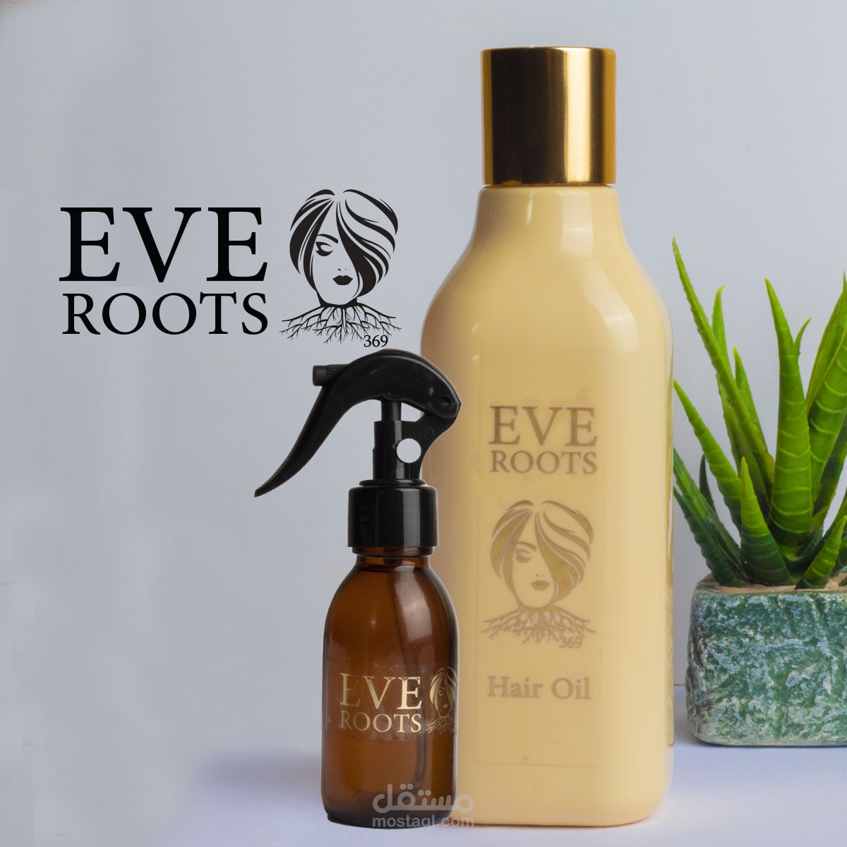 Eve Roots لوجو لمنتج زيت شعر مع تصميم العلبة | مستقل