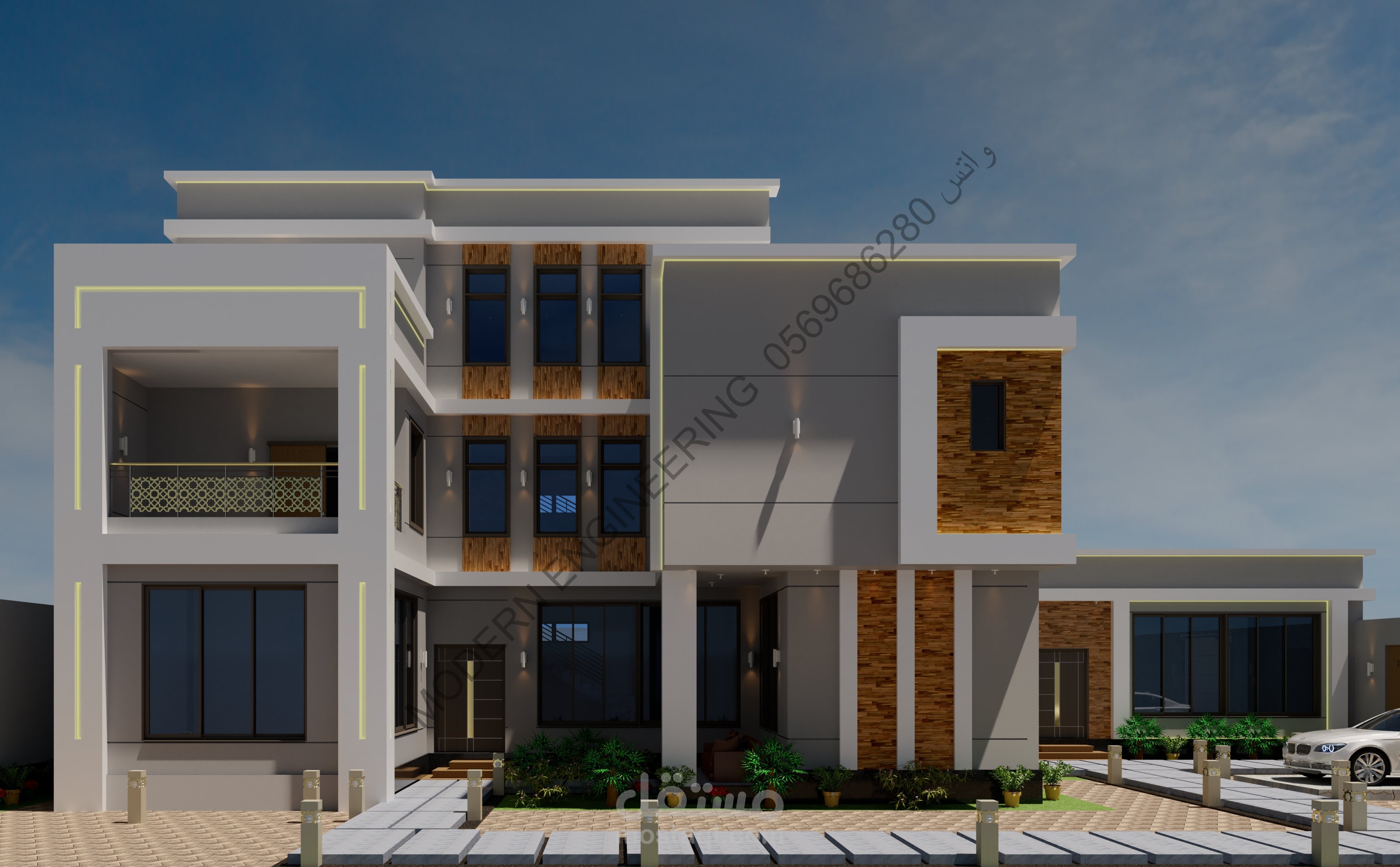 تصميم مشروع فلة دورين وملحق معماري وانشائي وواجهات | مستقل