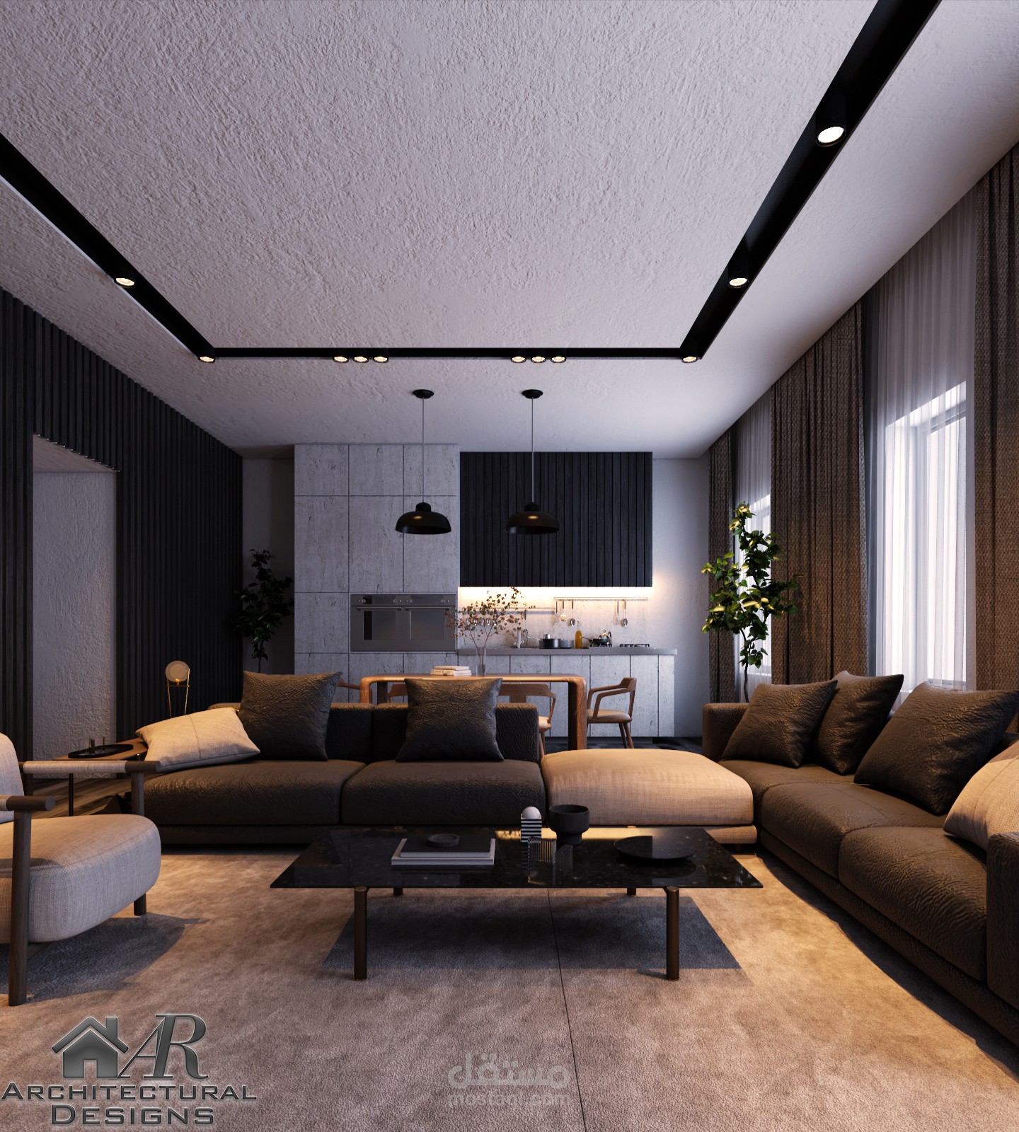 Reception room design with American kitchen مستقل