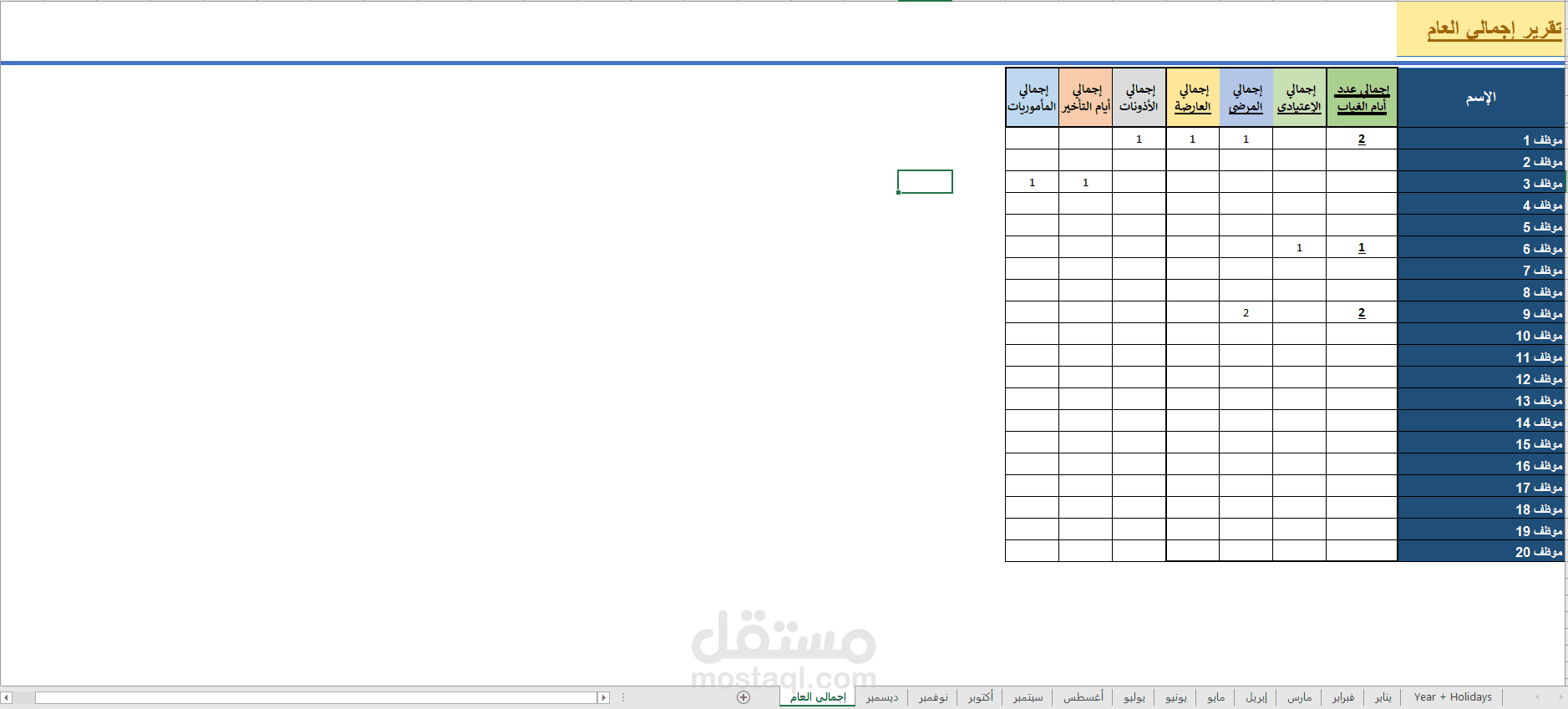 الأجازات السنوية وعطلات الموظفين Vacation tracker على ملف إكسل Excel ...
