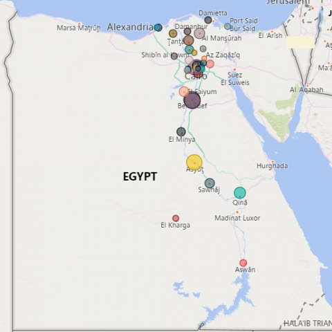 خريطة بيانية باستخدام برنامج PowerBI (التوزيع الجغرافي لعينة دراسة أكاديمية)