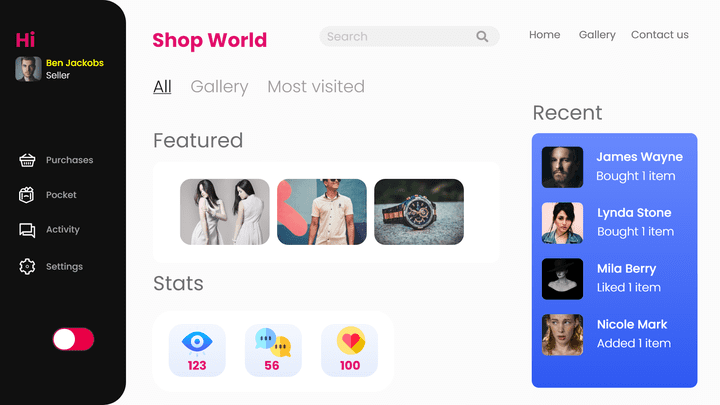 Shop Gallery UI UX Design