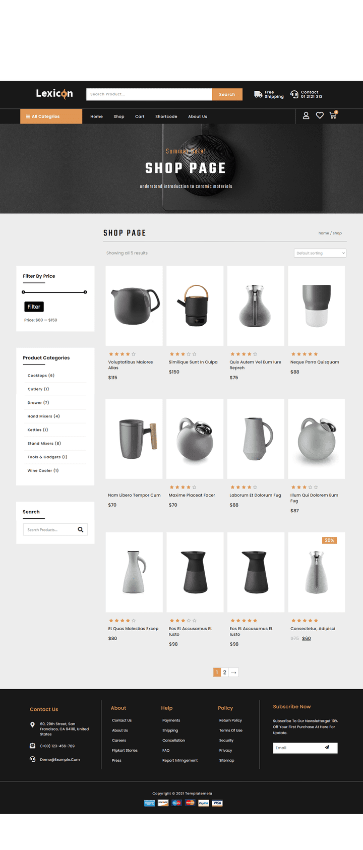 A shop page for lexicon website