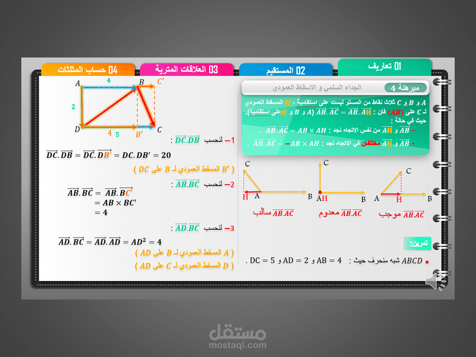 تصميم درس تعليمي للطور الثانوي "الجداء السلمي"