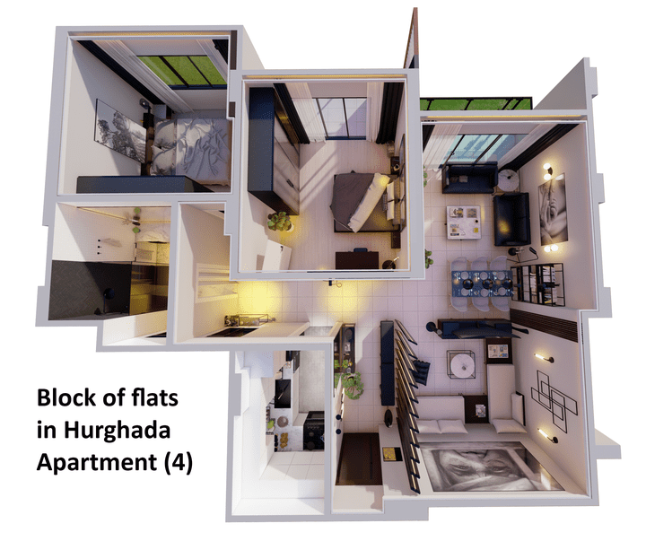 لقطات مساقط 3d لنماذج تصميم داخلي