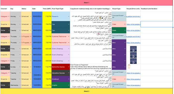 Content Calendarأحترافية  لحساباتك على السوشيال ميديا يضمن لك زيادة التفاعل والانتشار