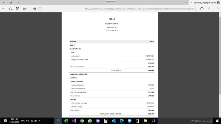 Zoho Books balance sheet