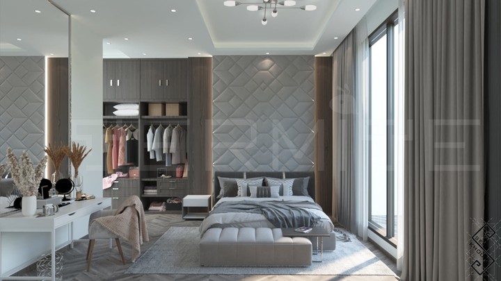 تصميم غرف نوم متنوعة لفيلا في السعودية (غرفة 1)