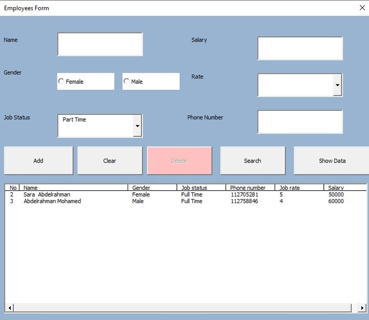 Employee Management Form Using Excel VBA