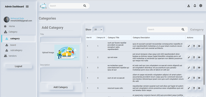 Admin dashboard