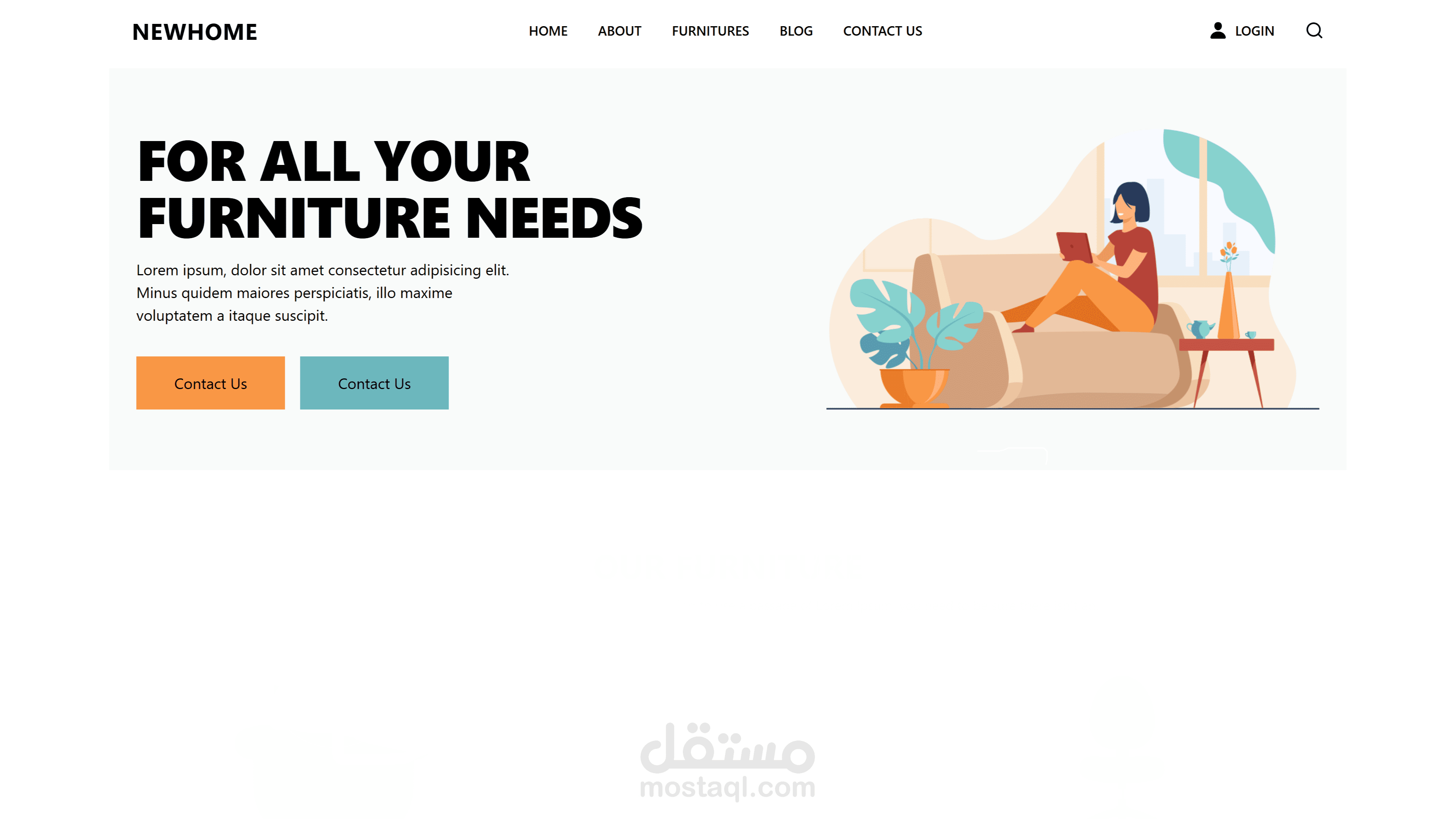 تصميم صفحة هبوط للأثاث متجاوبة بالكامل باستخدام React.js وTailwind CSS