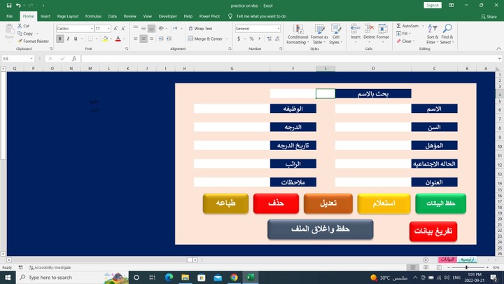 تصميم لوحه ادخال تفاعليه باستخدام مهارات VBA EXCEL