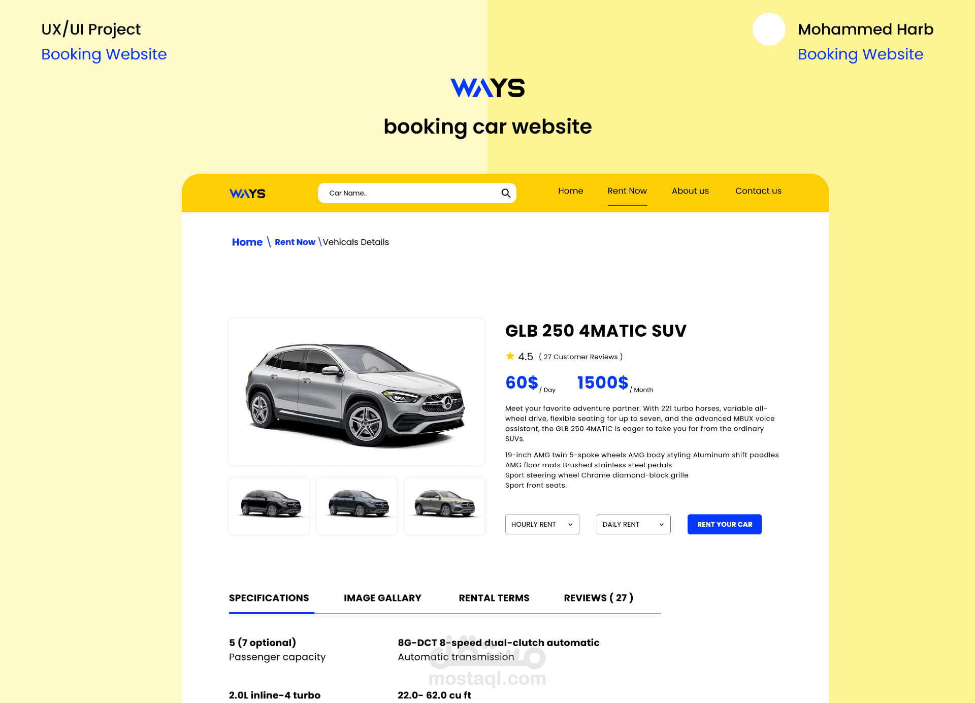 موقع لتأجير السيارات ( WAYS - UX/UI Case Study Booking Car Web Design )