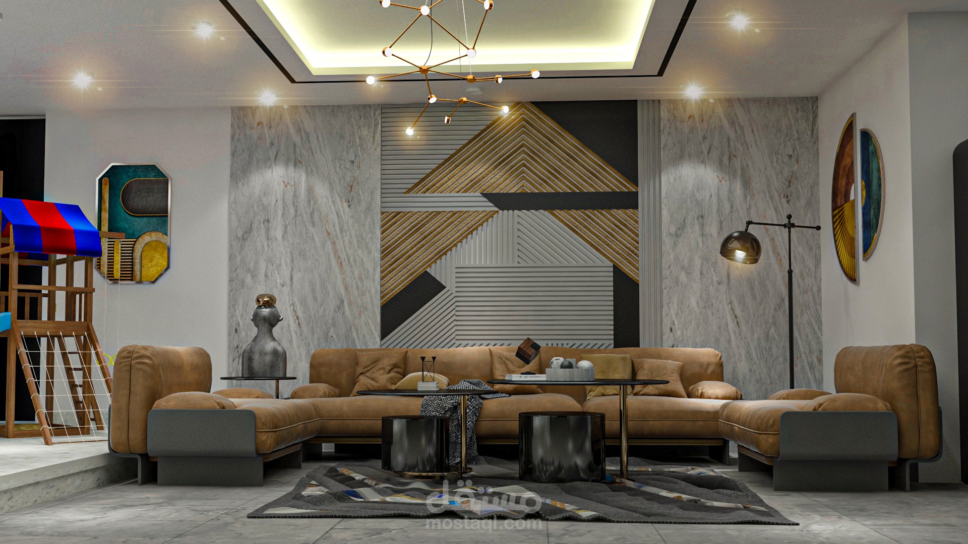 تصميم صالون مع مسبح اطفال
