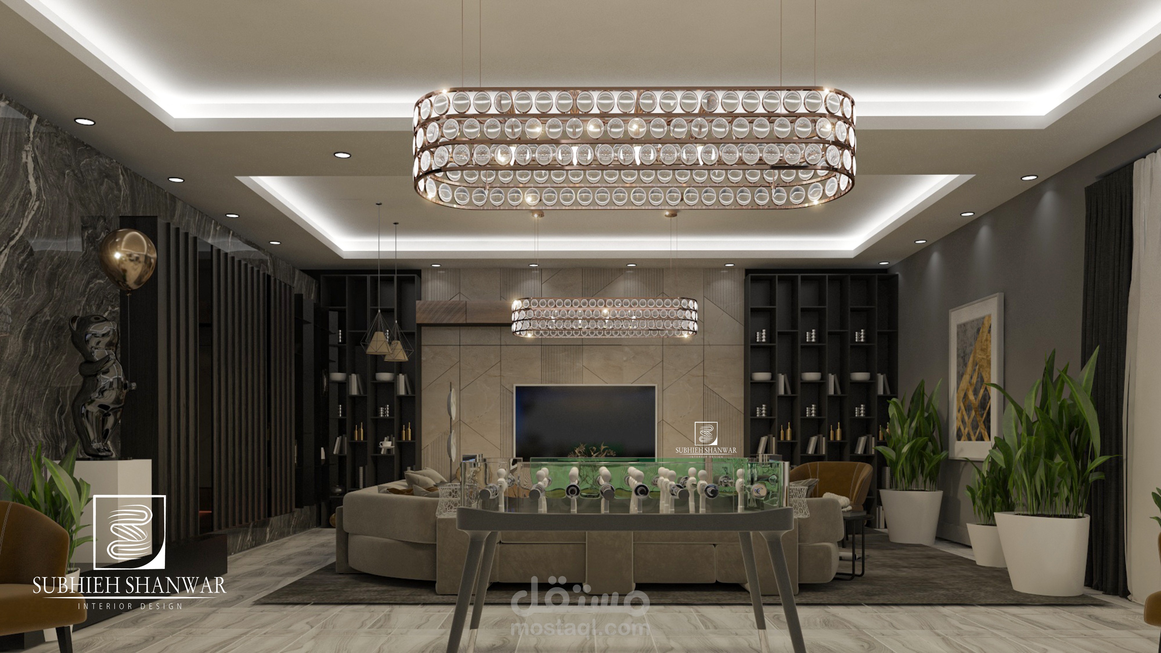 تصميم ديكور داخلي لغرفة تسلية داخل فيله