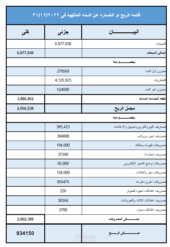 قوائم ماليه - قائه الدخل 2022