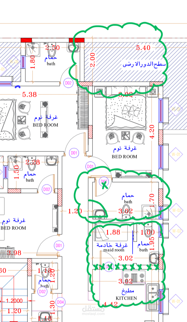 اعادة دراسة المخططات المعمارية و اعادة التوزيع للغرف و الصالات