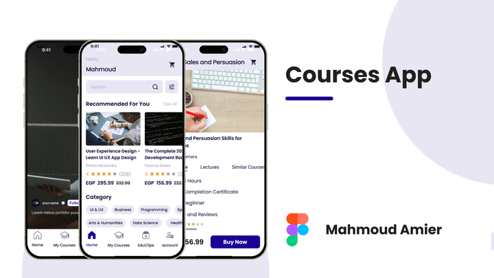 تصميم تطبيق تعليمي للكورسات مع ميزة جديدة | Courses App