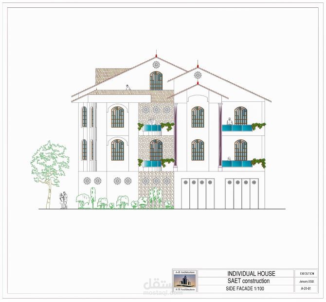 مخطط لفيلا سكنية على برنامج الاوتوكاد Autocad