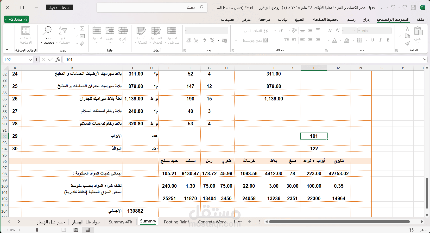 دراسة جدوى وحساب كميات