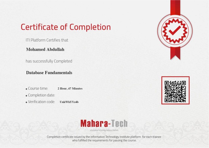 Data Base Certificate