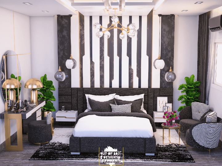 Black master bedroom