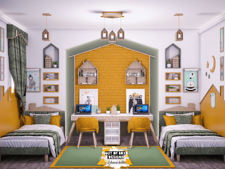 (Kids room (twins bed   ... تصميم وتنفيذ غرفة نوم أطفال