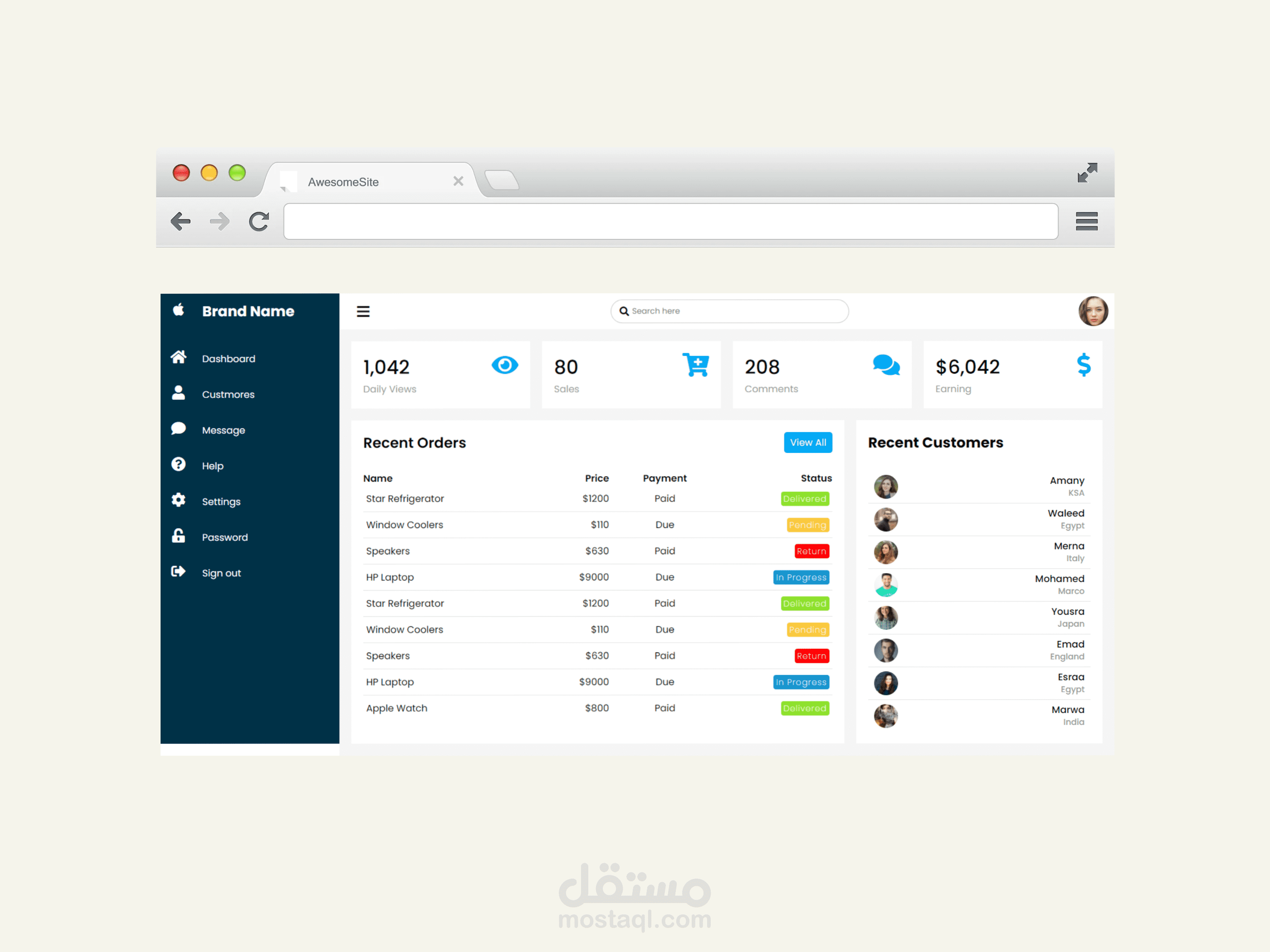 Responsive-admin-dashboard ( أنشاء لوحه كامله لاداره الموقع)