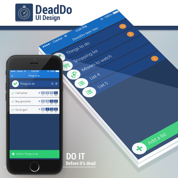 تصميم واجهات تطبيق لإدارة المهام DeadDo UI/UX Design