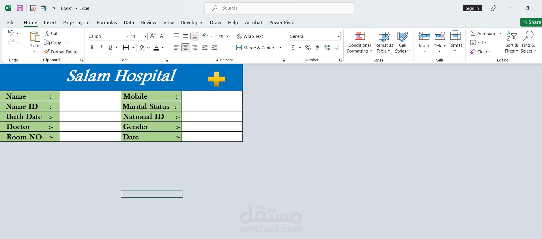 تصميم برنامج اكسيل VBA لادخال بيانات المرضى بمستشفي السلام