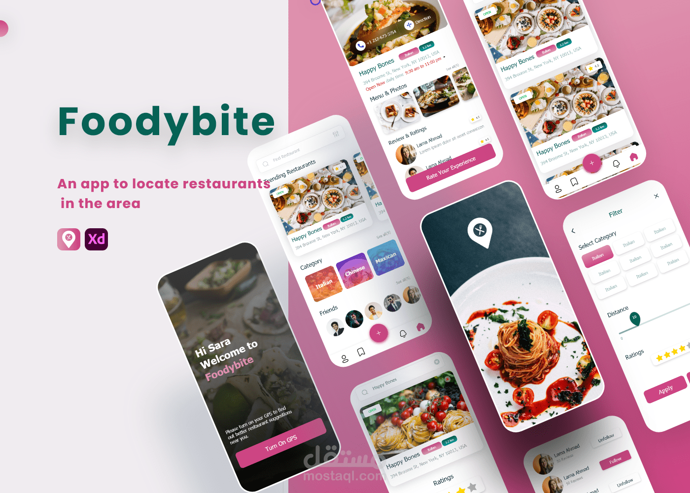 تصميم واجهة مستخدم لتطبيق Foodybite باستخدام  Adobe Xd