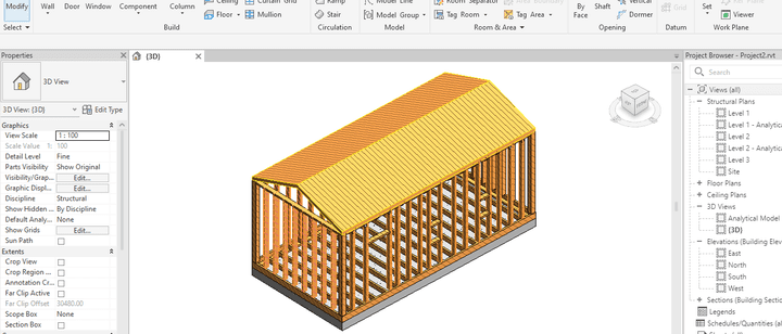 مبنى خشبي وفق الطراز الأمريكي , والإخراج باستخدام برنامج REVIT