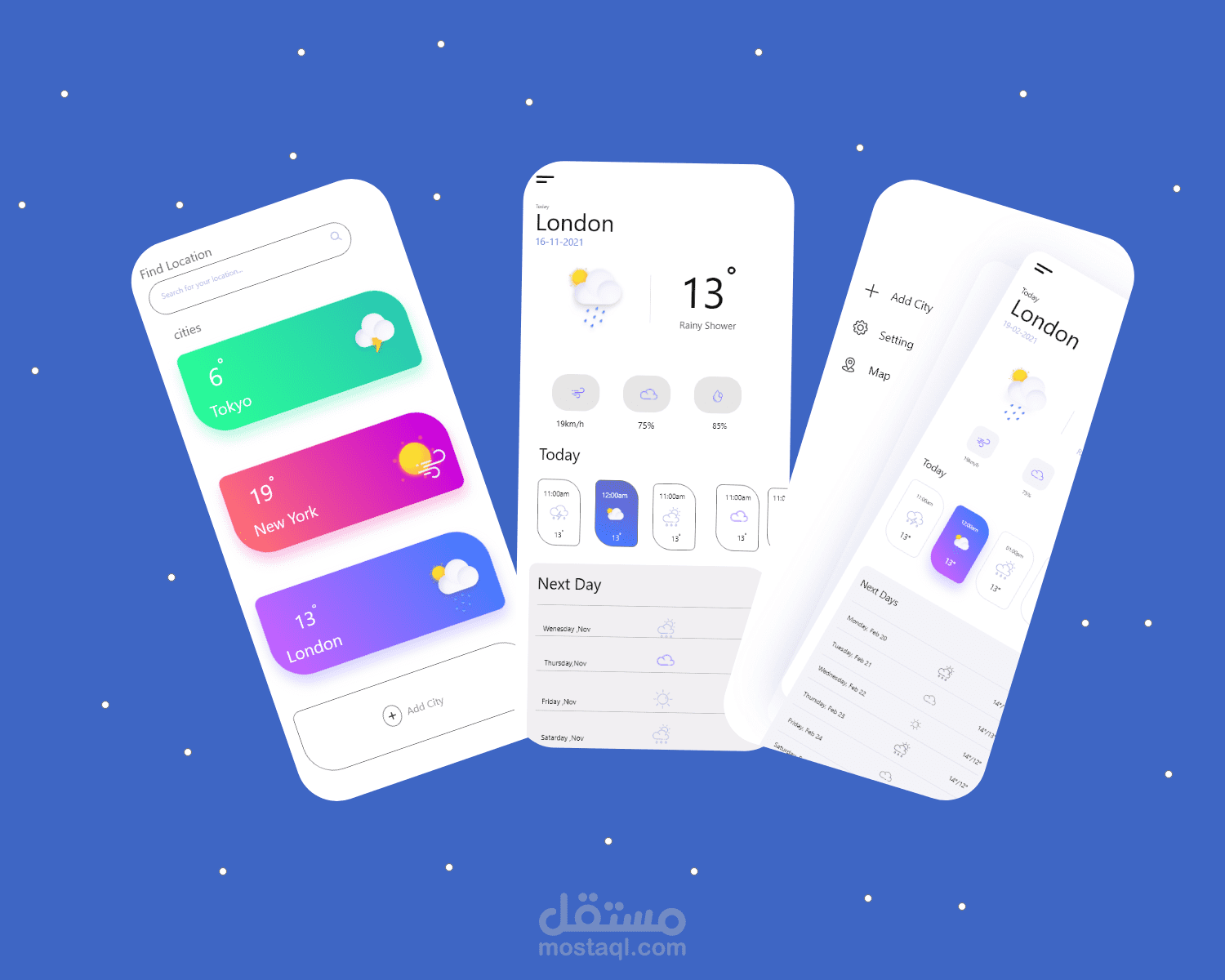 تصميم واجهات تطبيق الطقس UX/UI