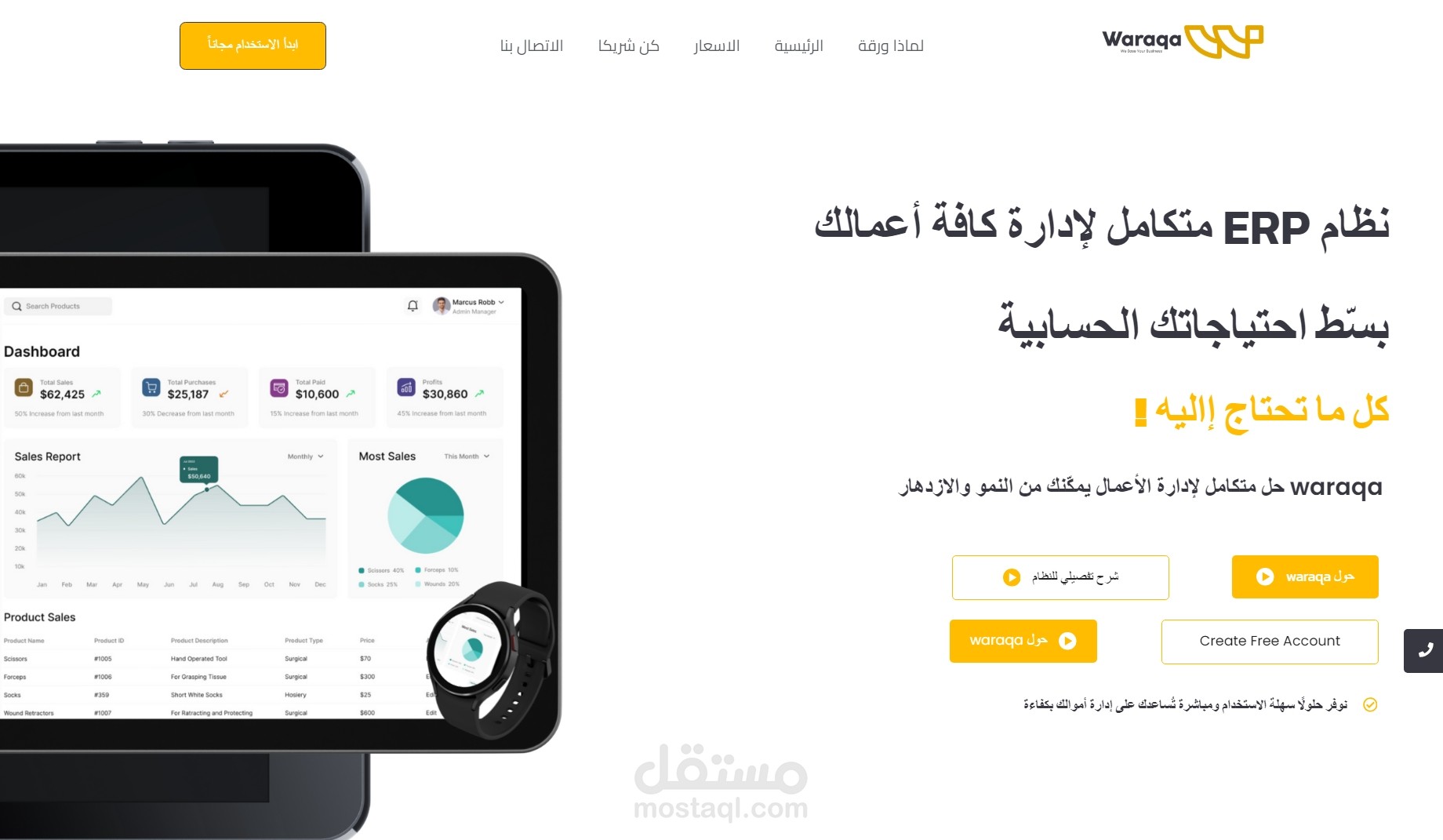 (website (موقع تعريفي)  ورقةwordpress    erp system