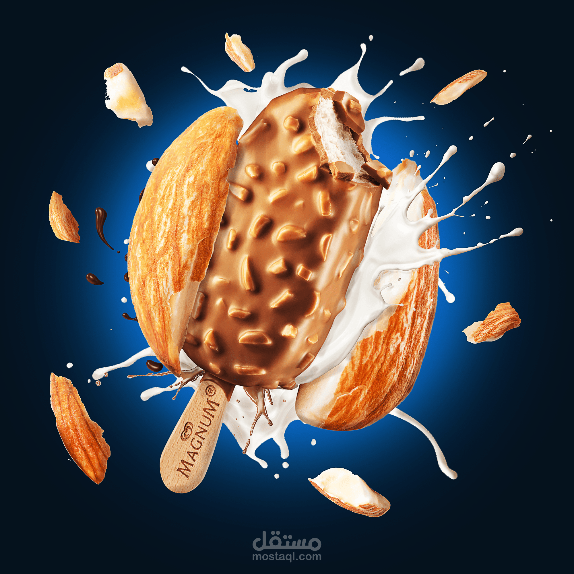 تصميم لأيس كريم غني بالبن واللوز والشوكولاته | مستقل