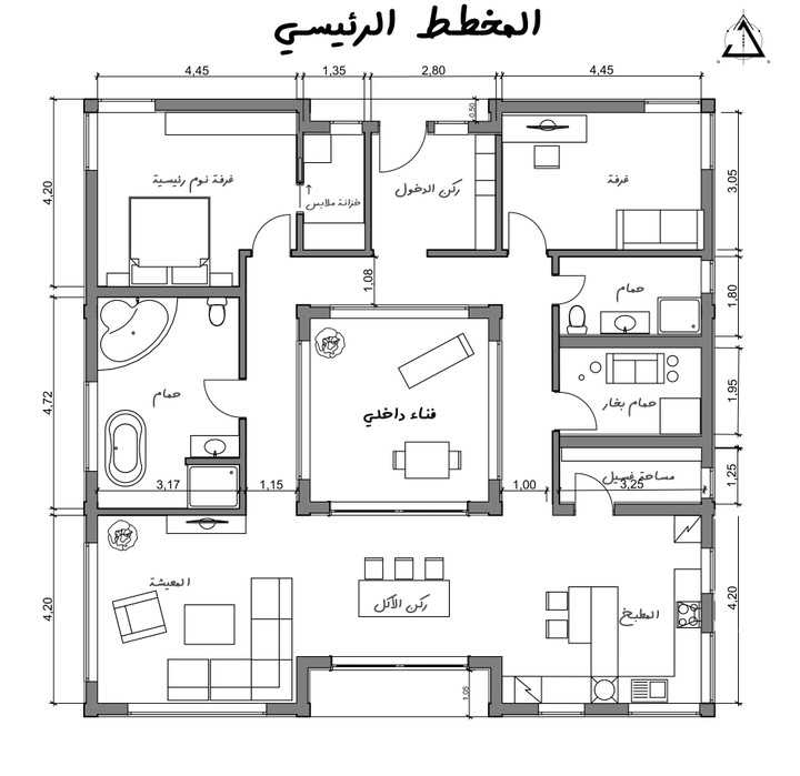 مخطط منزل ذو فناء داخلي