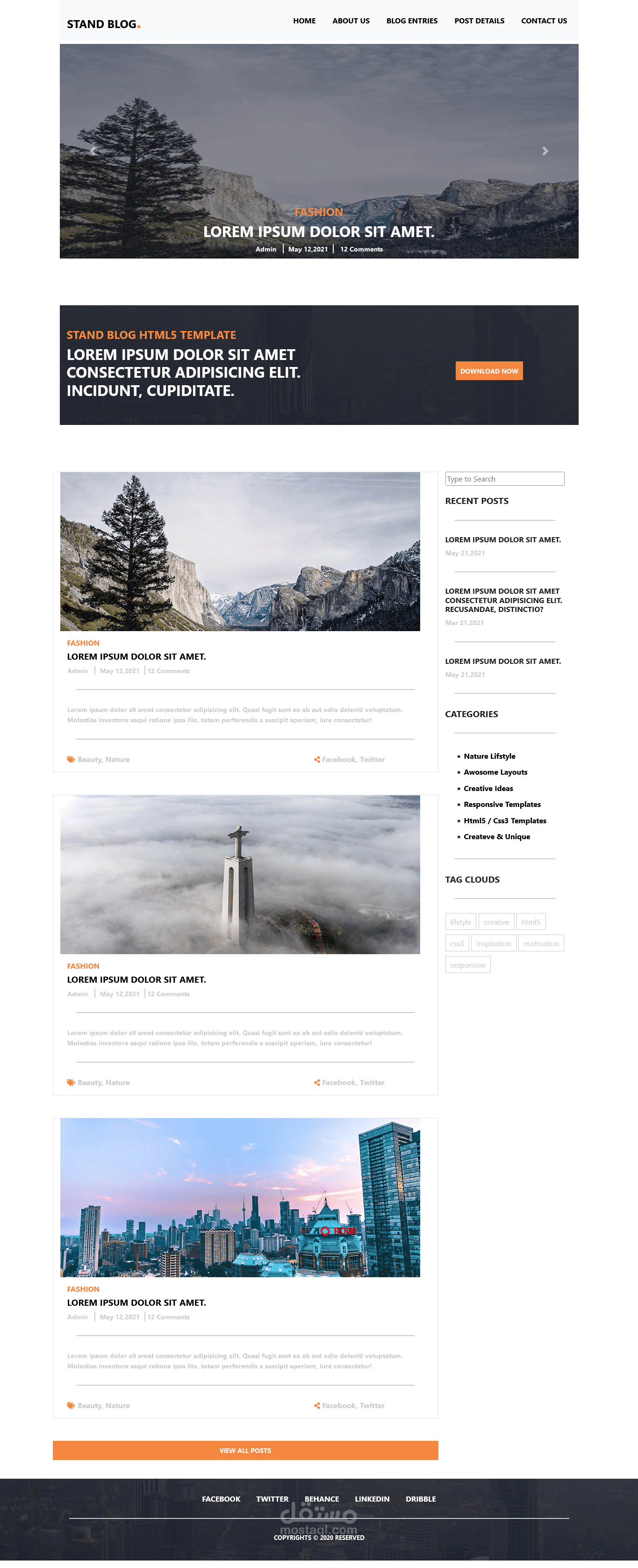 Landing page for Personal Blog