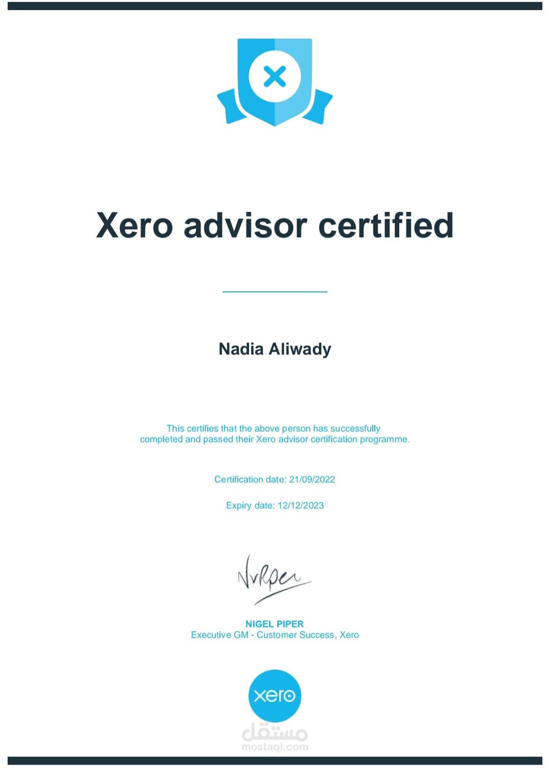 Xero Certificate