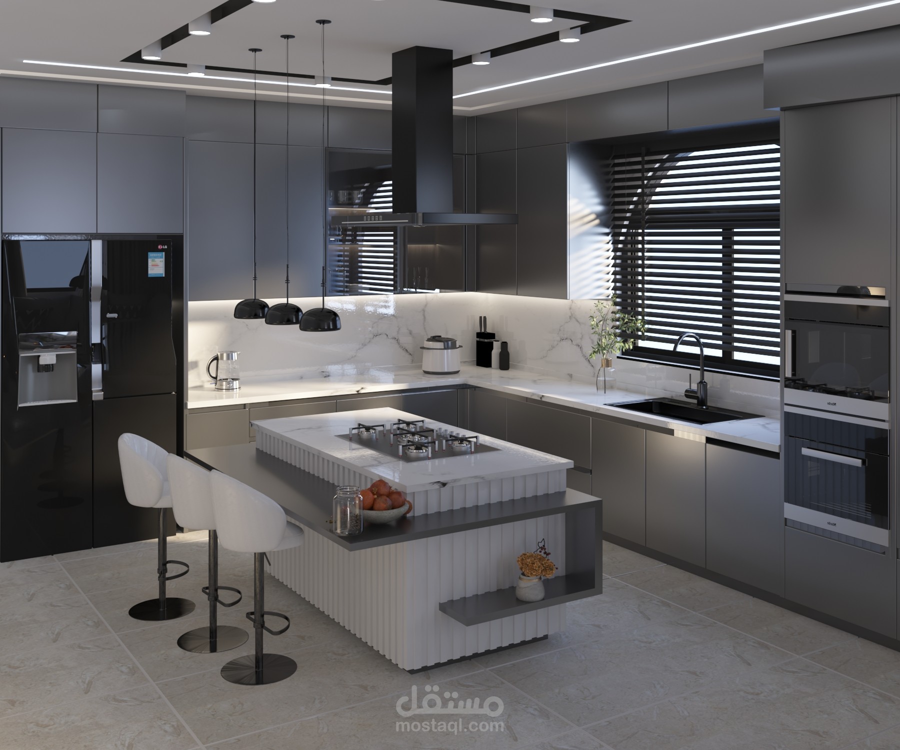 تصميم لمطبخ وغرفة الطعام