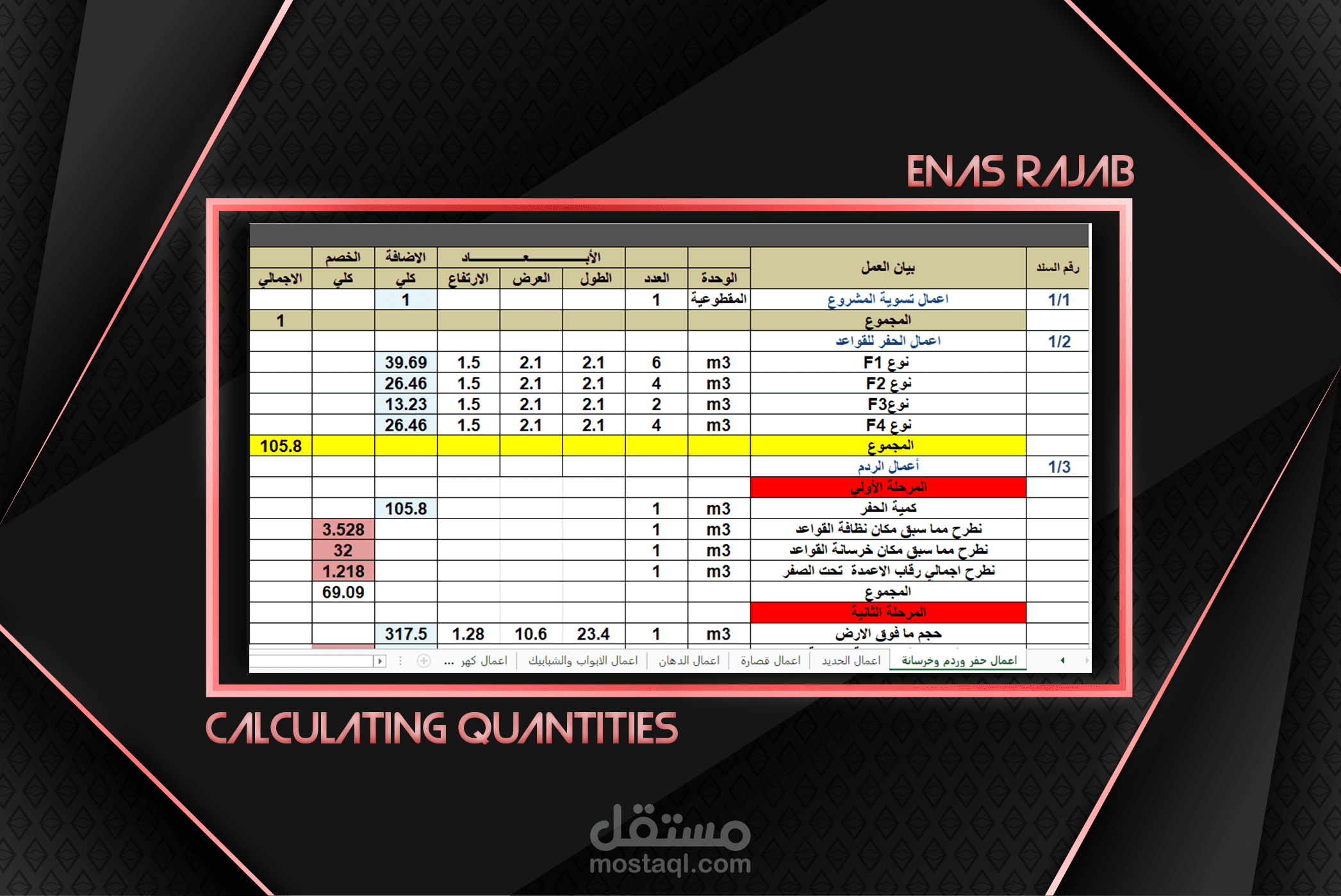 حصر كميات للمشاريع والمنازل