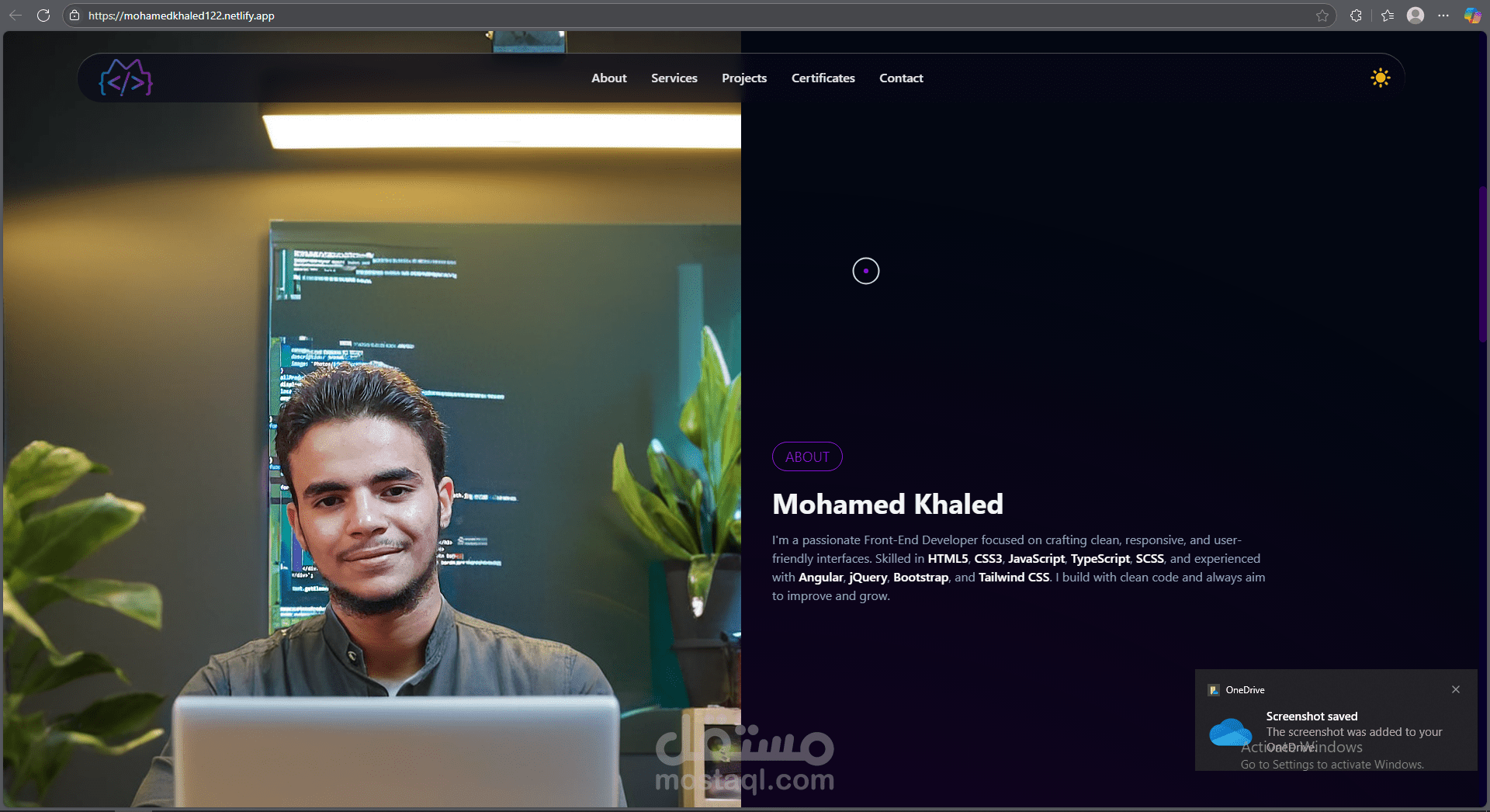 تصميم وبناء بورتفوليو شخصي احترافي يدعم الوضع الليلي والـ SEO