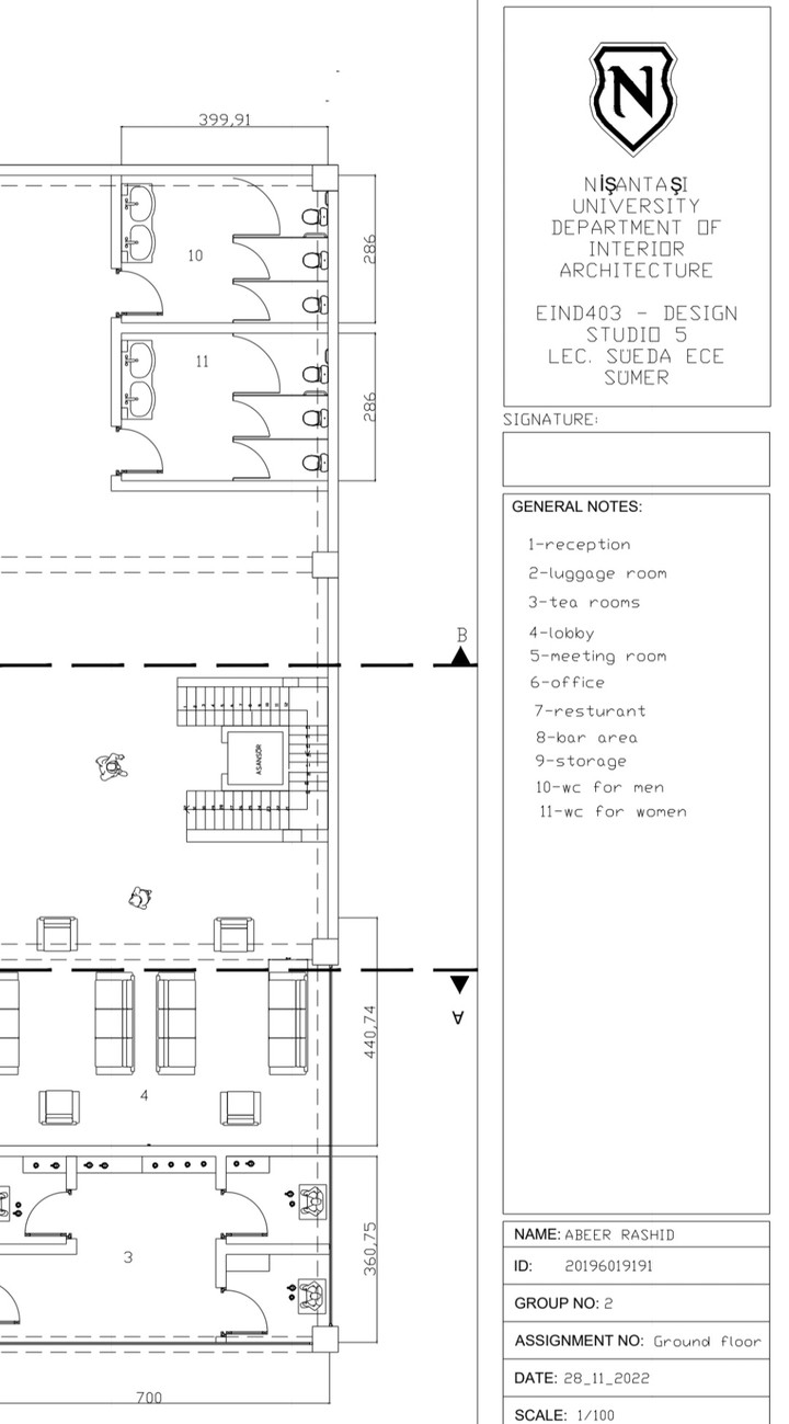 رسم 2d على برنامج AutoCAD  لفندق