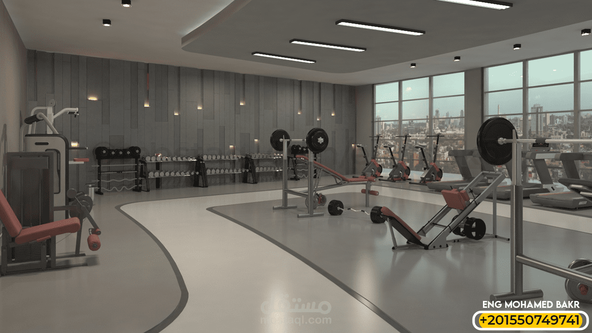 تصميم كاد وماكس لصالة العاب رياضية - gym cad&maxs design