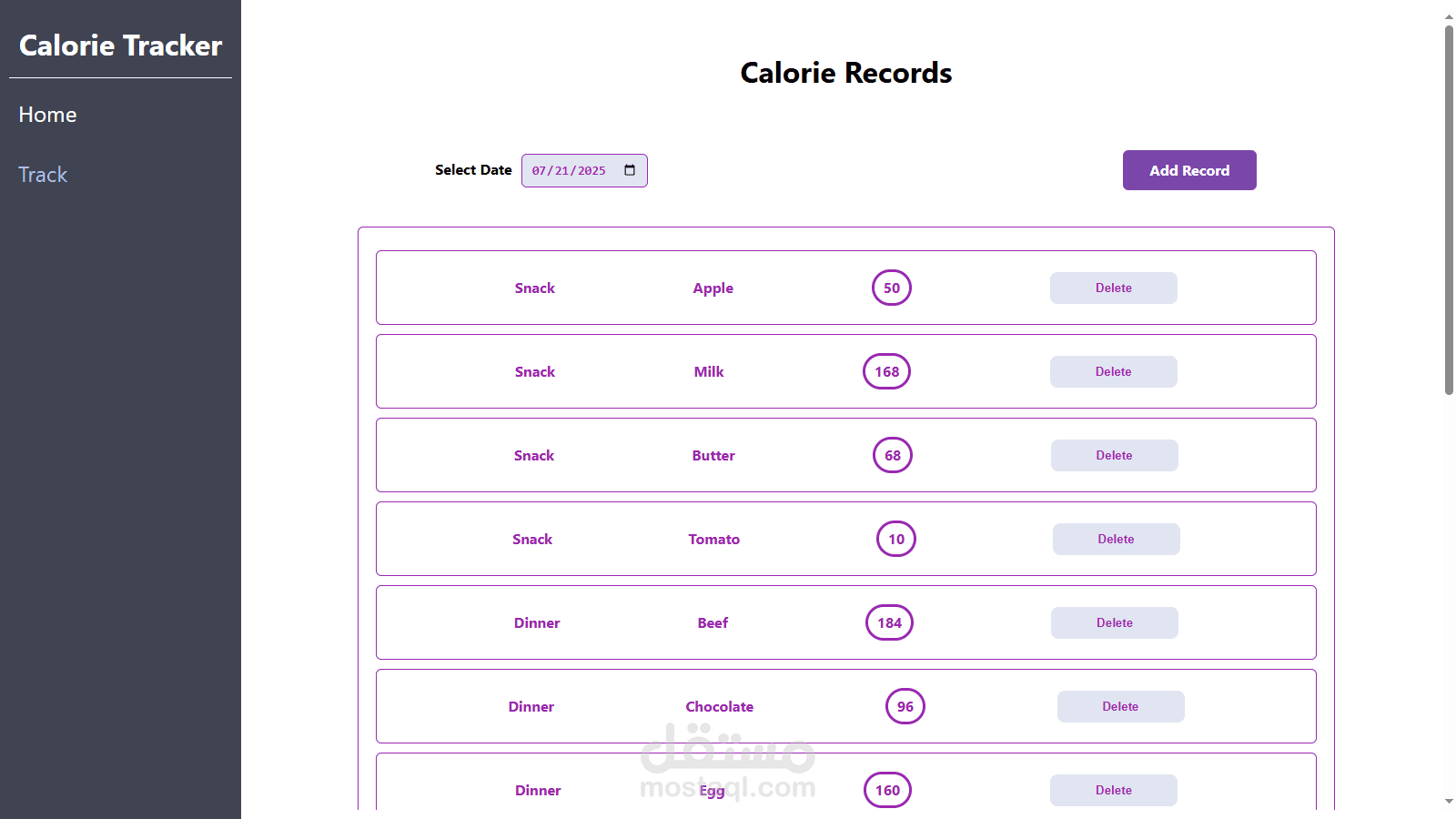 Calories Tracker / Front-End