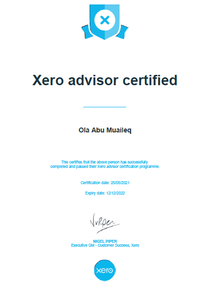 Xero Certificate