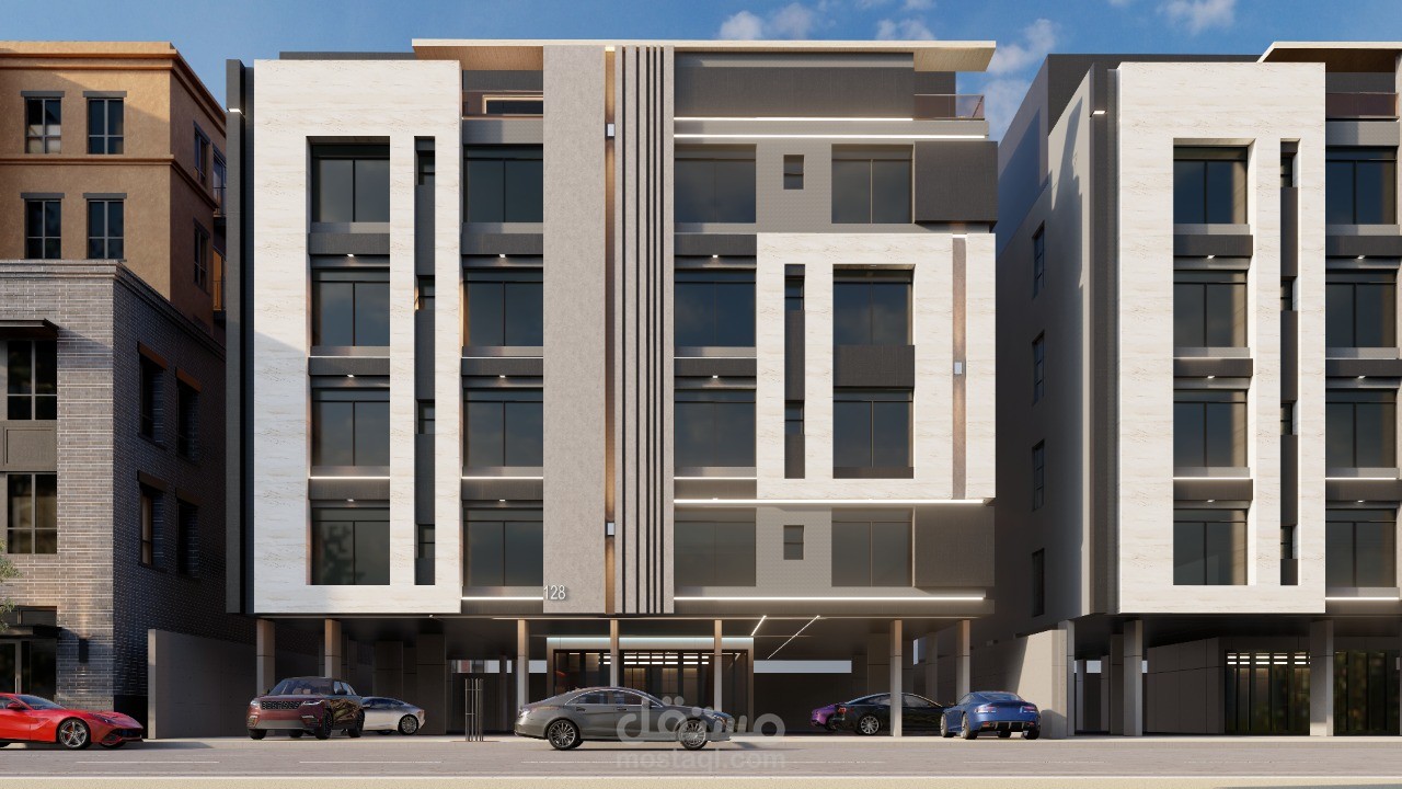 تصميم بصري معماري مميز لواجهات مبانٍ متعددة الأدوار