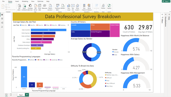 Power BI Data Professional Survey dashboard Full Project